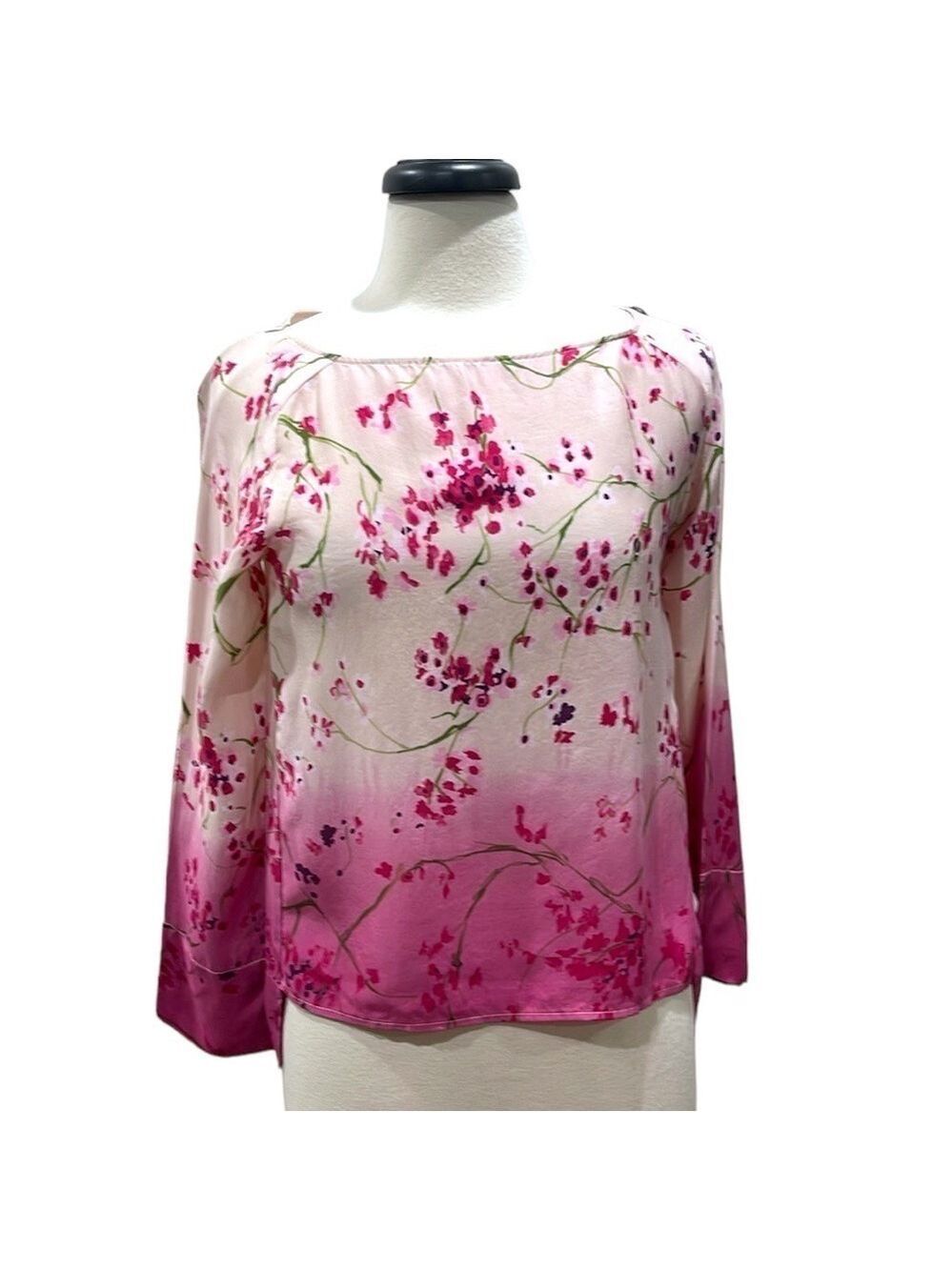 Zara Pink Ombre Cherry Blossom Print Silk Top SZ S